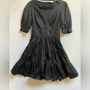 Michael Kors Stretch Cotton Poplin Puff Sleeve V Neck Mini Dress XXS